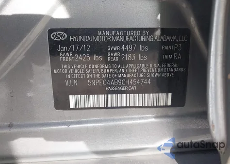 2012 Hyundai Sonata Se 2.0T from USA, damaged, VIN 5NPEC4AB9CH454744